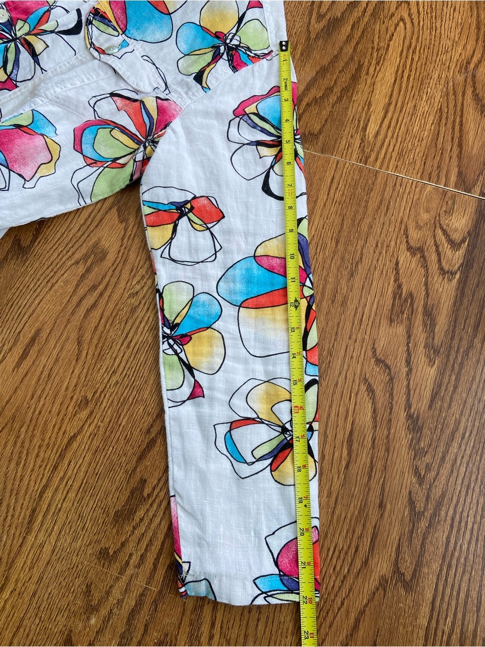 Chico's White Button-Down Blouse with Multicolor Floral Print size:2(L)100%linen - Picture 11 of 11